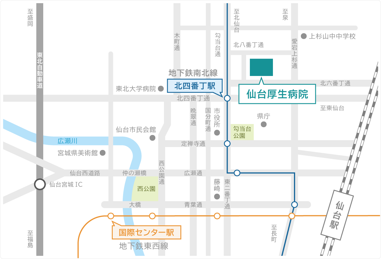 仙台厚生病院周辺の地図